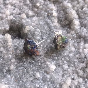 Malachite in azurite raw stud earrings